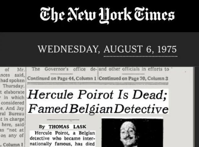 50 anos desde a morte de Hercule Poirot: o detetive fictício que ganhou um obituário real no The New York Times