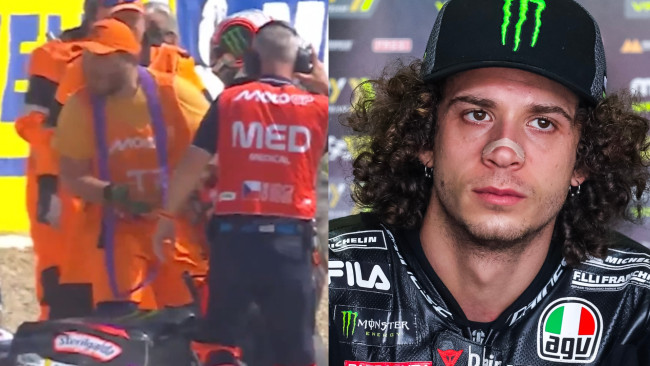 O líder da MotoGP, Marco Bezzecchi, pede desculpas ao comissário em lágrimas após agressão que levou à desclassificação