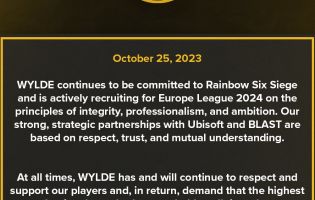 Wylde afirma seu compromisso com os esports Rainbow Six: Siege
