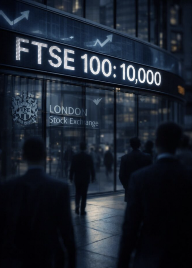 O FTSE 100 ultrapassa a barreira dos 10.000 pela primeira vez