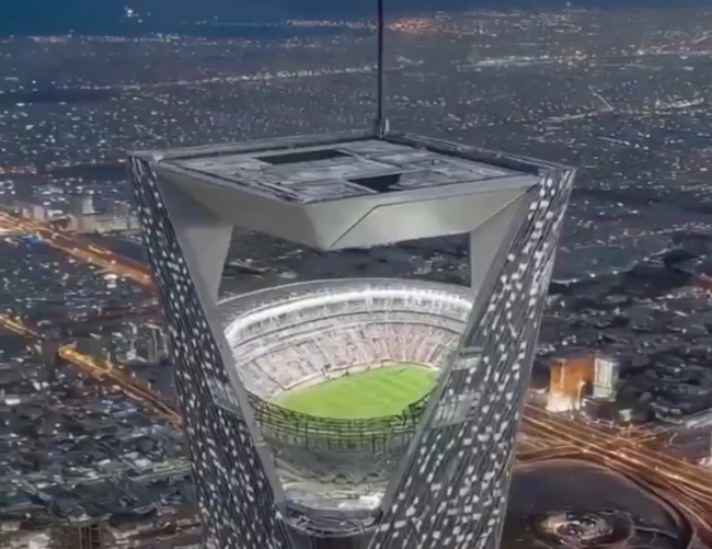 Arábia Saudita revela planos para construir um estádio de futebol no topo de um arranha-céu de 350 metros