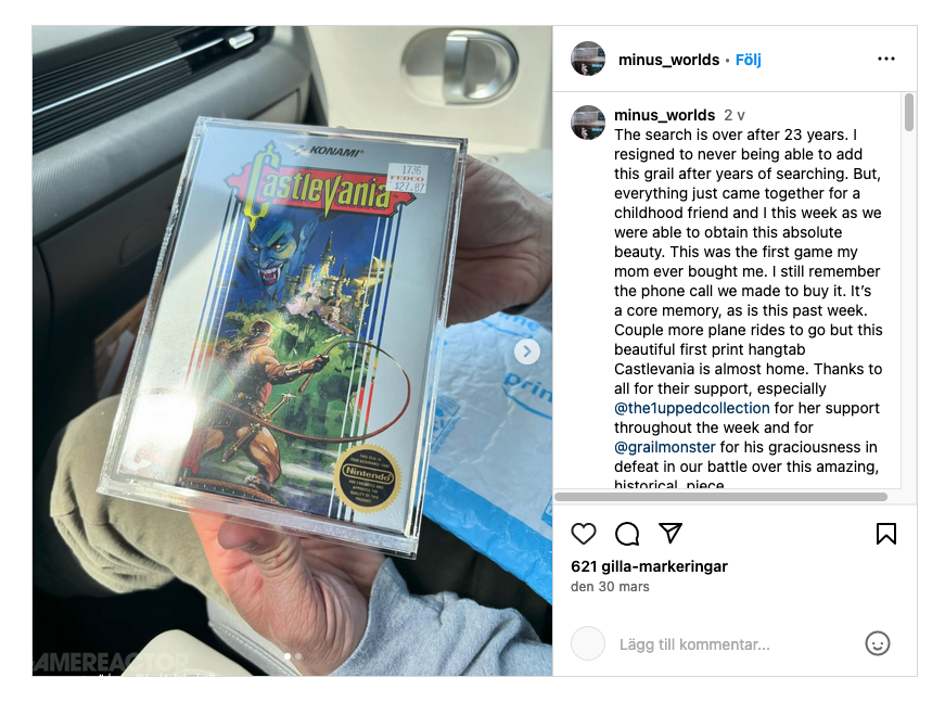 Uma cópia de Castlevania para o NES foi vendida recentemente por US $ 90.000