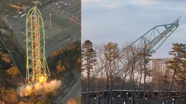 Veja como uma montanha-russa gigante de 456 pés (139 m) é explodida e cai: o fim de uma era