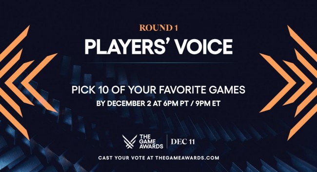 Os títulos indicados de Voz do Jogador para o The Game Awards foram revelados