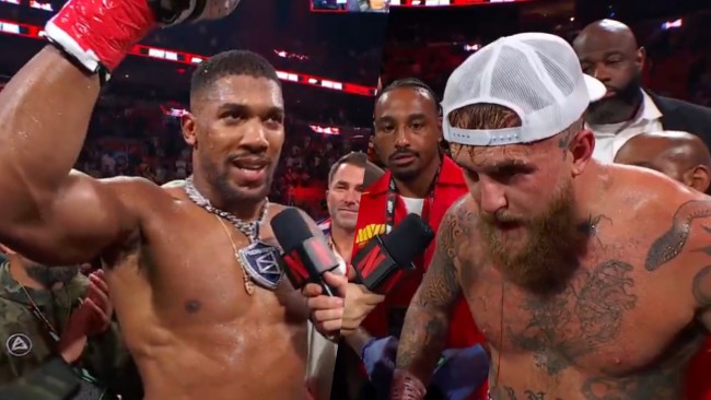 O momento em que Jake Paul é derrubado pela primeira vez na carreira por Anthony Joshua