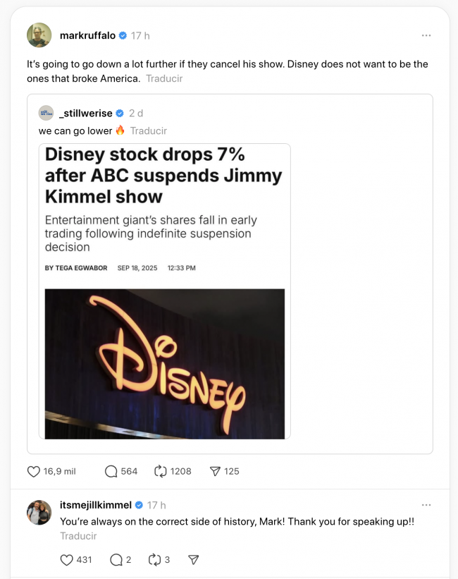 Mark Ruffalo apóia Jimmy Kimmel após suspensão da ABC