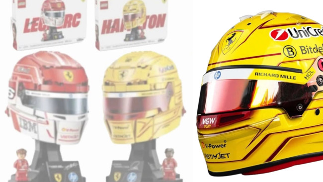 Novos conjuntos LEGO de Fórmula 1 e Ferrari vazados: capacetes de Charles Leclerc e Lewis Hamilton