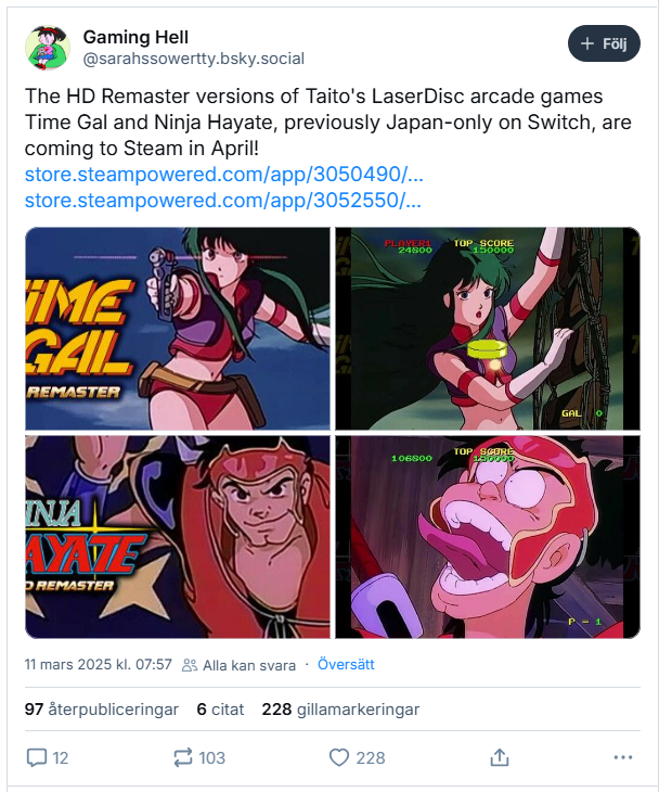 Taito está lançando remasterizações em HD de Ninja Hayate e Time Gal