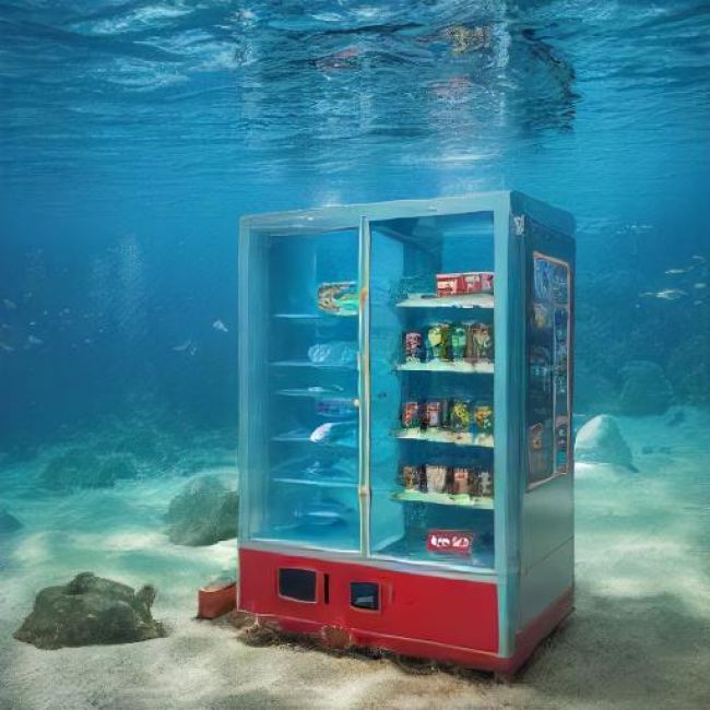 Esta máquina de venda automática funciona debaixo d'água