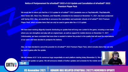 GRTV - eFootball 2022's November patch has been delayed